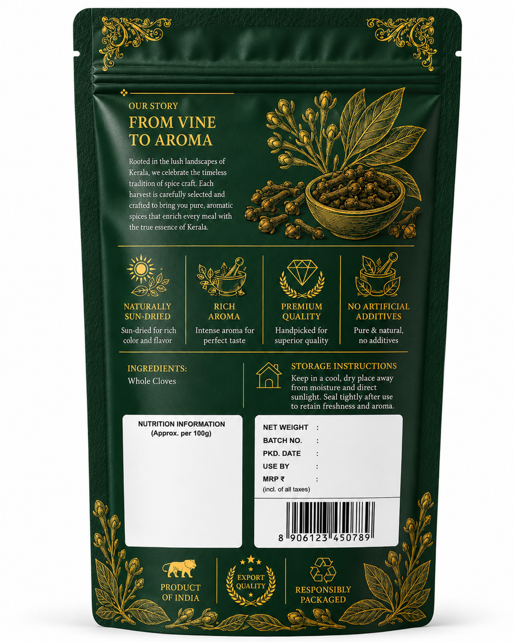 Aromora Premium Whole Cloves (Kerala Cloves) 150g | 100% Natural & Aromatic | Handpicked Organic Cloves